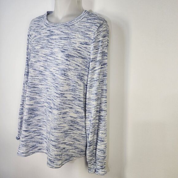 Soft Surroundings Top Women Medium Evie Blue Space Dye Long Smocked Sleeves Knit - Picture 5 of 9